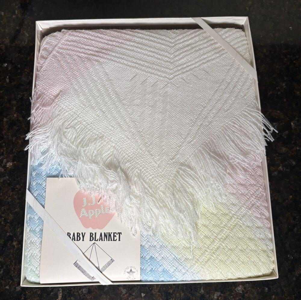 Vintage J.J. Apples Baby Shawl Blanket 100% Acrylic Multi Pastel 42” X 42”